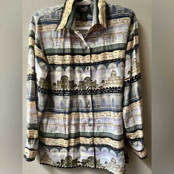 COREY B NEW YORK 100% SILK ITALY ART BUTTON DOWN SHIRT SIZE 6~RARE - Picture 2 of 8
